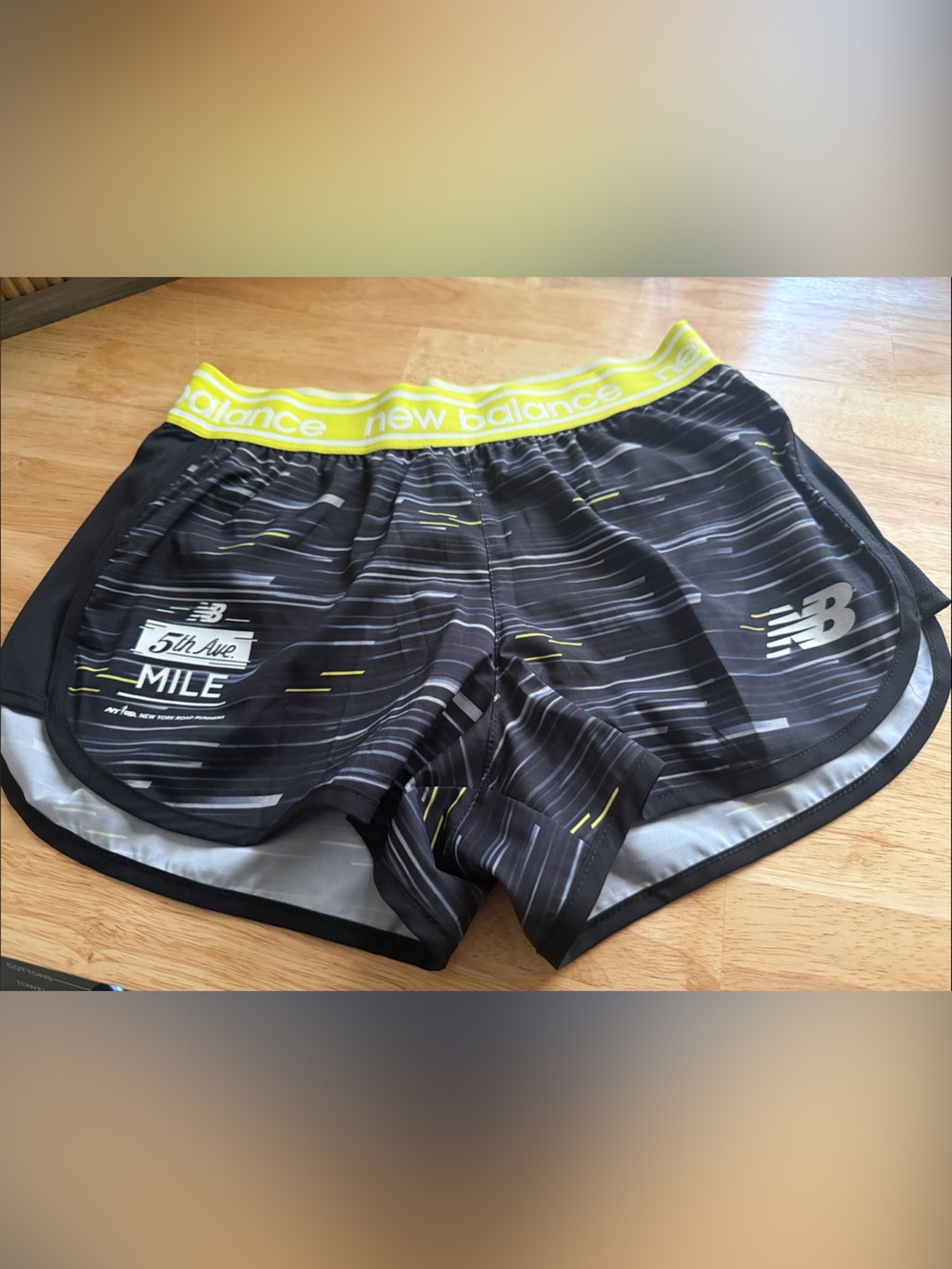 New Balance Black with Neon Yellow Accent Running Shorts
